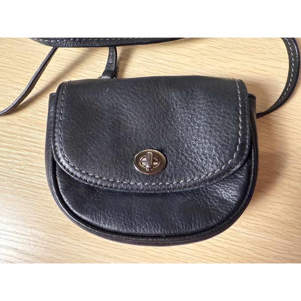 Coach Black Leather Crossbody Bag Mini Purse Charm Designer Handbag